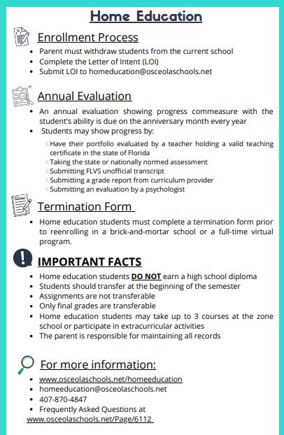 Home Education - Quick Reference Guide. Please call our office for assistance with the Home Education process at 407-870-4847